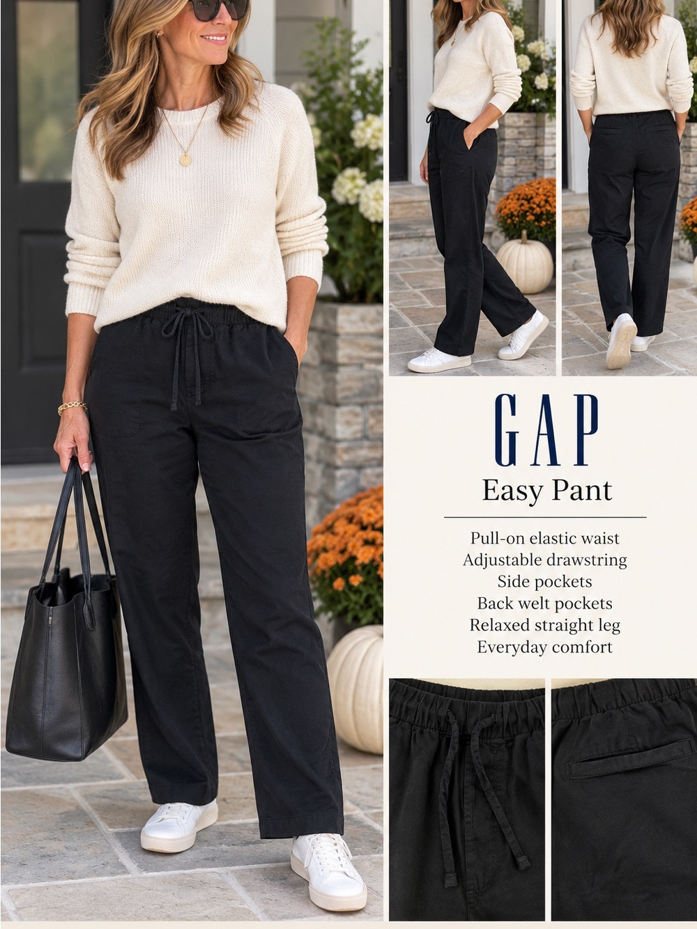 GAP Black Relaxed Straight Pull-On Pants
